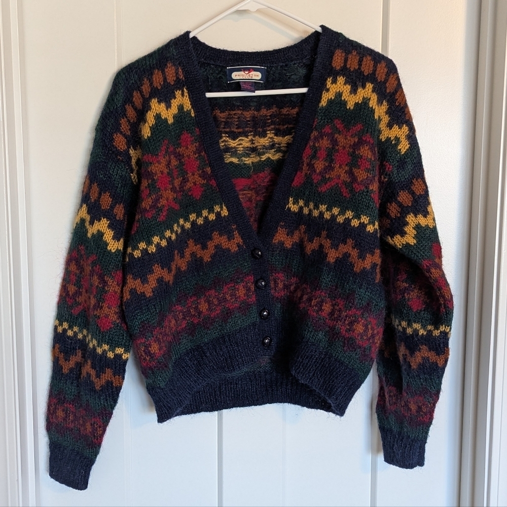 Princeton Club Vintage Colorful Mohair Blend Cropped Cardigan sz L